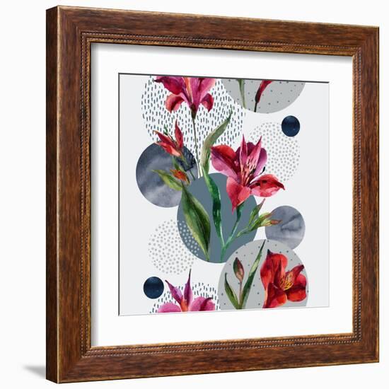 Watercolor Tropical Leaves and Geometric Shapes-tanycya-Framed Art Print