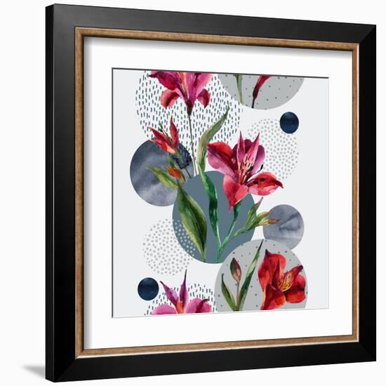 Watercolor Tropical Leaves and Geometric Shapes-tanycya-Framed Art Print