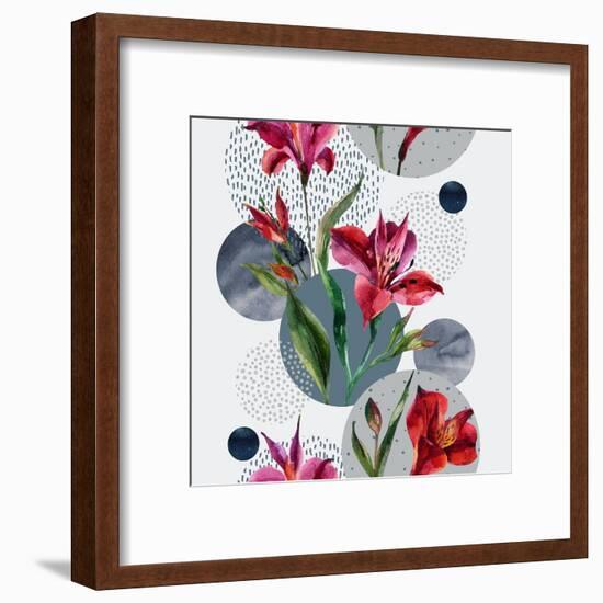 Watercolor Tropical Leaves and Geometric Shapes-tanycya-Framed Art Print