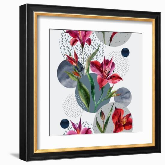 Watercolor Tropical Leaves and Geometric Shapes-tanycya-Framed Art Print