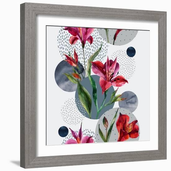 Watercolor Tropical Leaves and Geometric Shapes-tanycya-Framed Art Print