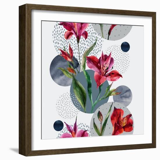 Watercolor Tropical Leaves and Geometric Shapes-tanycya-Framed Art Print