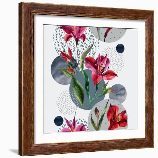 Watercolor Tropical Leaves and Geometric Shapes-tanycya-Framed Art Print