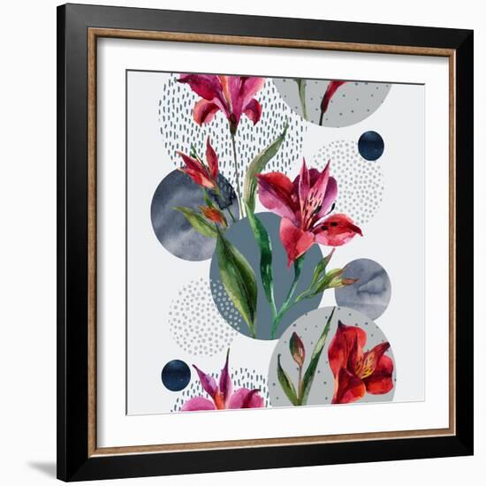 Watercolor Tropical Leaves and Geometric Shapes-tanycya-Framed Art Print