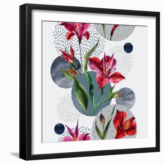 Watercolor Tropical Leaves and Geometric Shapes-tanycya-Framed Art Print