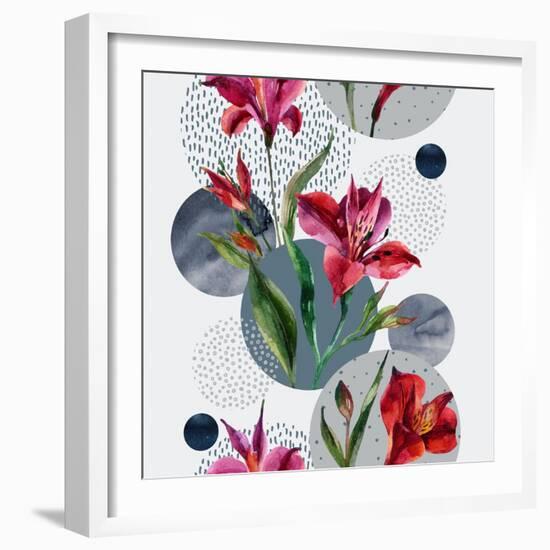 Watercolor Tropical Leaves and Geometric Shapes-tanycya-Framed Art Print