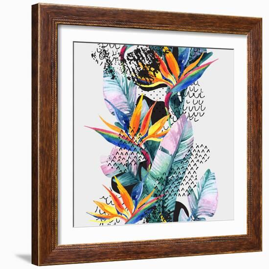 Watercolor Tropical Leaves and Geometric Shapes-tanycya-Framed Art Print