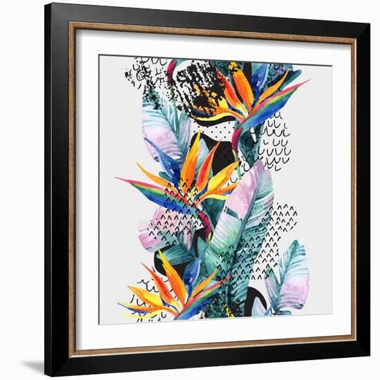 Watercolor Tropical Leaves and Geometric Shapes-tanycya-Framed Art Print