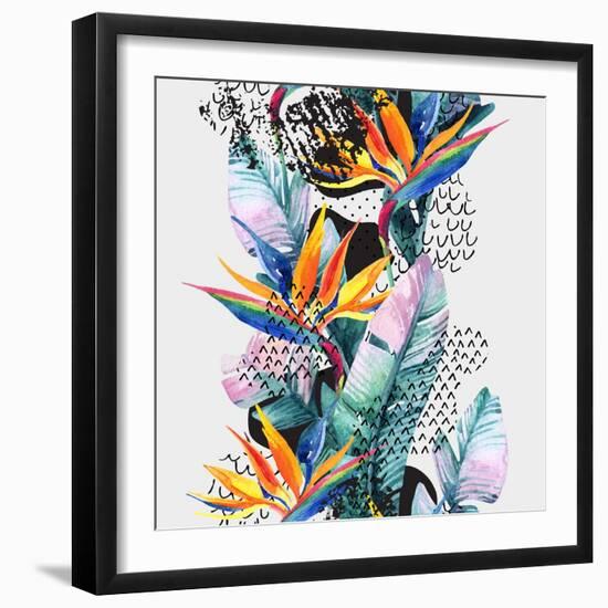 Watercolor Tropical Leaves and Geometric Shapes-tanycya-Framed Art Print