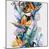 Watercolor Tropical Leaves and Geometric Shapes-tanycya-Mounted Art Print