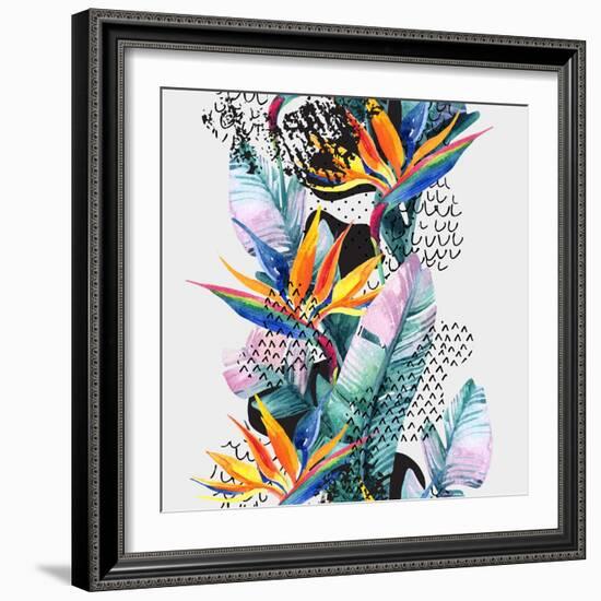 Watercolor Tropical Leaves and Geometric Shapes-tanycya-Framed Art Print