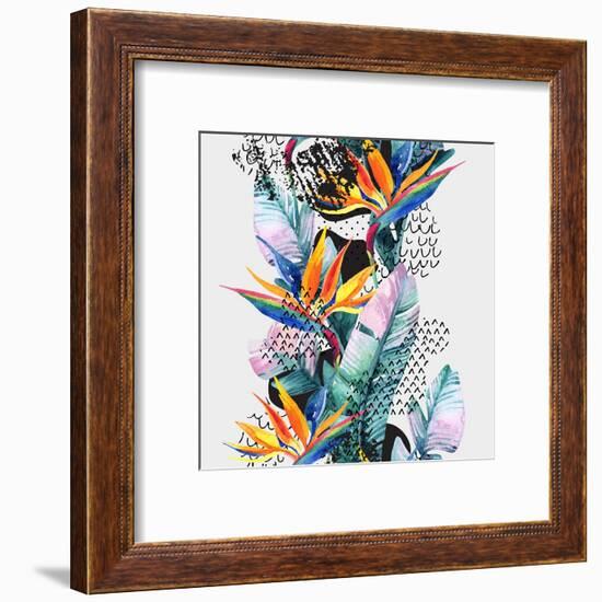 Watercolor Tropical Leaves and Geometric Shapes-tanycya-Framed Art Print