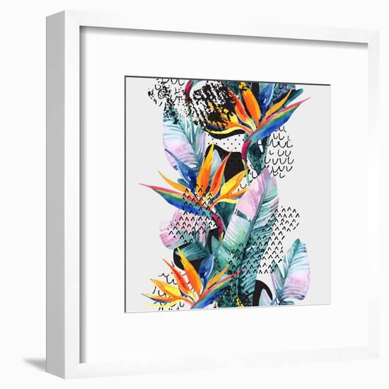 Watercolor Tropical Leaves and Geometric Shapes-tanycya-Framed Art Print