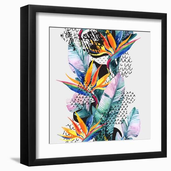 Watercolor Tropical Leaves and Geometric Shapes-tanycya-Framed Art Print