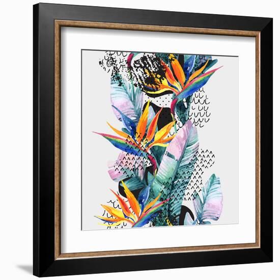 Watercolor Tropical Leaves and Geometric Shapes-tanycya-Framed Art Print