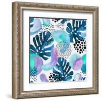 Watercolor Tropical Leaves and Geometric Shapes-tanycya-Framed Art Print