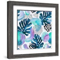 Watercolor Tropical Leaves and Geometric Shapes-tanycya-Framed Art Print