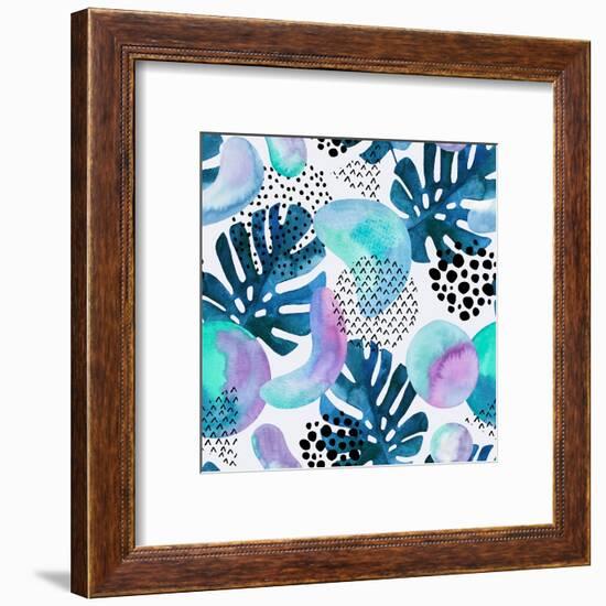 Watercolor Tropical Leaves and Geometric Shapes-tanycya-Framed Art Print