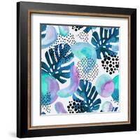 Watercolor Tropical Leaves and Geometric Shapes-tanycya-Framed Art Print