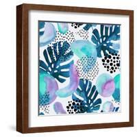 Watercolor Tropical Leaves and Geometric Shapes-tanycya-Framed Art Print