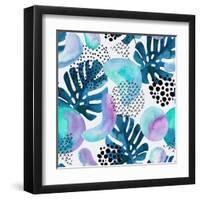 Watercolor Tropical Leaves and Geometric Shapes-tanycya-Framed Art Print