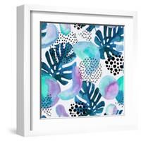 Watercolor Tropical Leaves and Geometric Shapes-tanycya-Framed Art Print