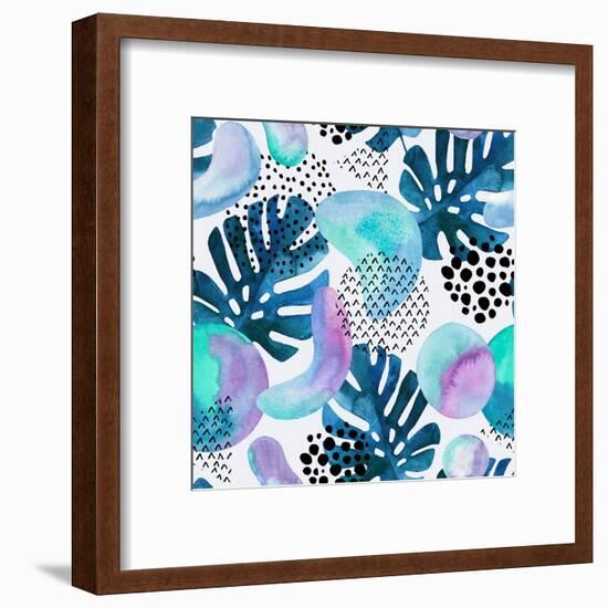 Watercolor Tropical Leaves and Geometric Shapes-tanycya-Framed Art Print