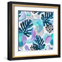 Watercolor Tropical Leaves and Geometric Shapes-tanycya-Framed Art Print
