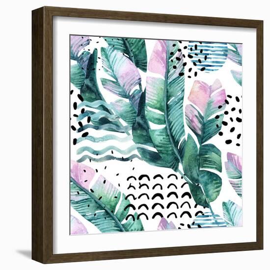 Watercolor Tropical Leaves and Geometric Shapes-tanycya-Framed Art Print