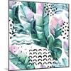 Watercolor Tropical Leaves and Geometric Shapes-tanycya-Mounted Art Print