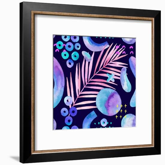 Watercolor Tropical Leaves on Geometric Background-tanycya-Framed Art Print