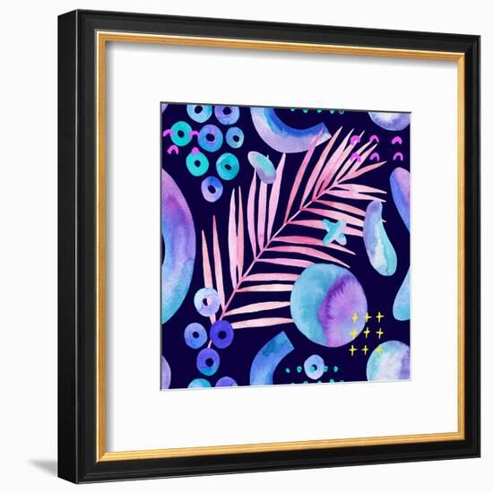 Watercolor Tropical Leaves on Geometric Background-tanycya-Framed Art Print