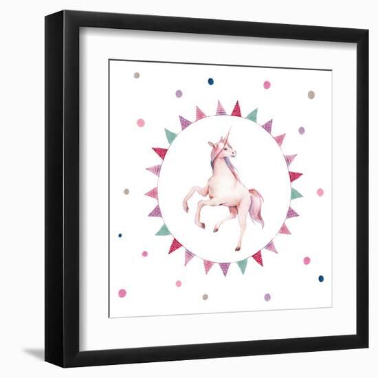 Watercolor Unicorn in Flag Wreath-Eisfrei-Framed Art Print