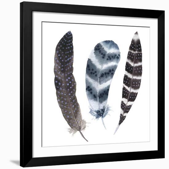 Watercolor Vibrant Striped Feather Set. Boho Feather Style. Illustration Feather. Isolated on White-Y_D-Framed Art Print