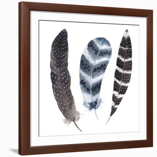 Watercolor Vibrant Striped Feather Set. Boho Feather Style. Illustration Feather. Isolated on White-Y_D-Framed Art Print