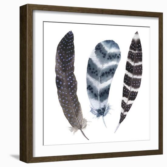 Watercolor Vibrant Striped Feather Set. Boho Feather Style. Illustration Feather. Isolated on White-Y_D-Framed Premium Giclee Print