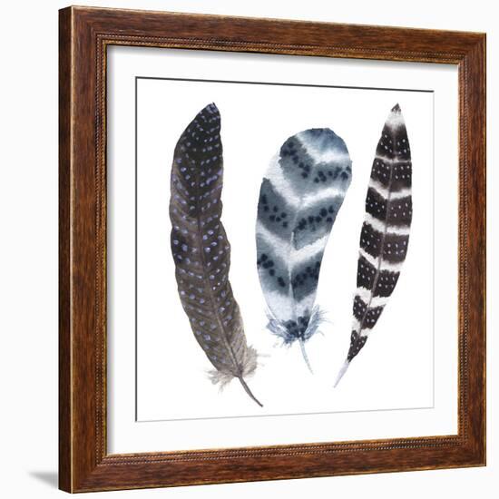 Watercolor Vibrant Striped Feather Set. Boho Feather Style. Illustration Feather. Isolated on White-Y_D-Framed Premium Giclee Print