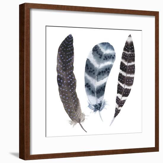 Watercolor Vibrant Striped Feather Set. Boho Feather Style. Illustration Feather. Isolated on White-Y_D-Framed Premium Giclee Print