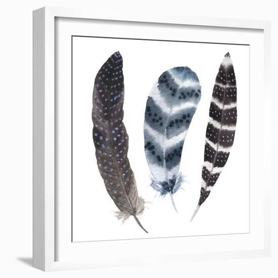 Watercolor Vibrant Striped Feather Set. Boho Feather Style. Illustration Feather. Isolated on White-Y_D-Framed Premium Giclee Print