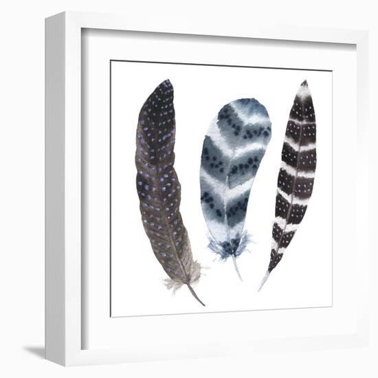 Watercolor Vibrant Striped Feather Set. Boho Feather Style. Illustration Feather. Isolated on White-Y_D-Framed Art Print