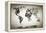 Watercolor World Map. Black and White Paint on Paper, Retro Style. HD Quality-Michal Bednarek-Framed Premier Image Canvas