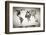 Watercolor World Map. Black and White Paint on Paper, Retro Style. HD Quality-Michal Bednarek-Framed Photographic Print