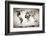 Watercolor World Map. Black and White Paint on Paper, Retro Style. HD Quality-Michal Bednarek-Framed Photographic Print