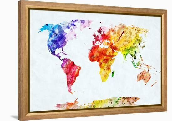 Watercolor World Map. Colorful Paint on White Paper. HD Quality-Michal Bednarek-Framed Stretched Canvas