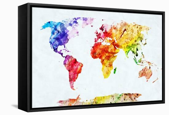 Watercolor World Map. Colorful Paint on White Paper. HD Quality-Michal Bednarek-Framed Stretched Canvas