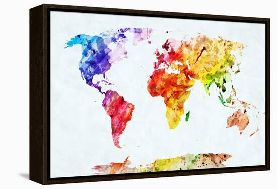 Watercolor World Map. Colorful Paint on White Paper. HD Quality-Michal Bednarek-Framed Stretched Canvas