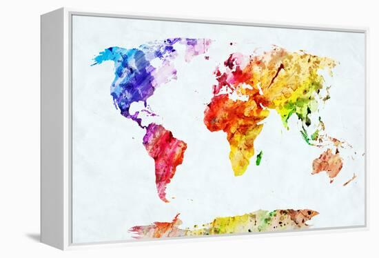 Watercolor World Map. Colorful Paint on White Paper. HD Quality-Michal Bednarek-Framed Stretched Canvas