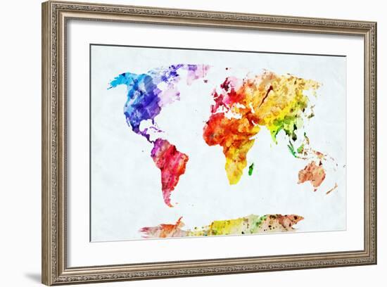 Watercolor World Map. Colorful Paint on White Paper. HD Quality-Michal Bednarek-Framed Premium Giclee Print