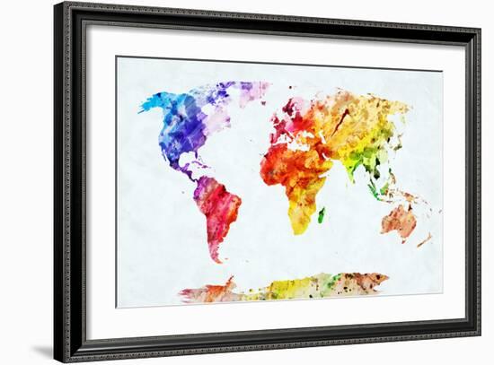 Watercolor World Map. Colorful Paint on White Paper. HD Quality-Michal Bednarek-Framed Art Print