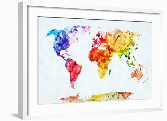 Watercolor World Map. Colorful Paint on White Paper. HD Quality-Michal Bednarek-Framed Art Print